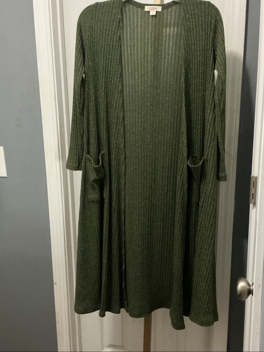 LuLaRoe Olive Green Ribbed Open Front Duster Cardigan